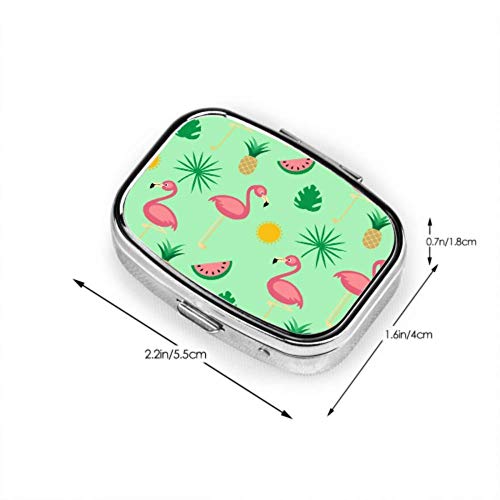 Estuche organizador de pastillas, pastillero portátil plano Flamingo de dibujos animados, recipiente pequeño para pastillas para bolso o bolsillo, pastillero cuadrado