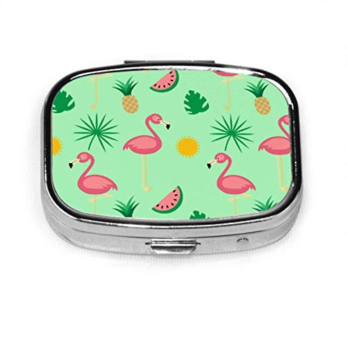 Estuche organizador de pastillas, pastillero portátil plano Flamingo de dibujos animados, recipiente pequeño para pastillas para bolso o bolsillo, pastillero cuadrado