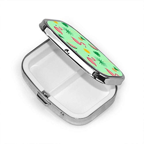 Estuche organizador de pastillas, pastillero portátil plano Flamingo de dibujos animados, recipiente pequeño para pastillas para bolso o bolsillo, pastillero cuadrado