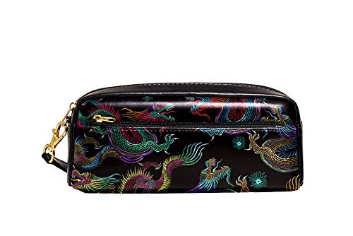 Estuche para lápices con diseño de dragones chinos con bordado para bolígrafos, organizador de escritorio, bolsa de papelería, material escolar para estudiantes, niñas y niños