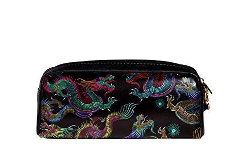 Estuche para lápices con diseño de dragones chinos con bordado para bolígrafos, organizador de escritorio, bolsa de papelería, material escolar para estudiantes, niñas y niños