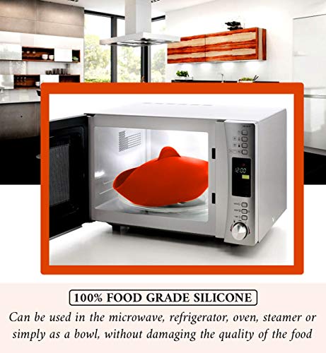 Estuche Vapor microondas Silicona vaporera Papillote Bandeja panera recipientes Bowl para cocinar al Vapor microondas Cocina Lavado lavavajillas Naranja