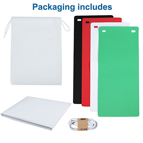 Estudio de fotografía, Caja de fotografía portátil con luz LED 24x22x24cm Mini Estudio de iluminación incl. 4 fondo