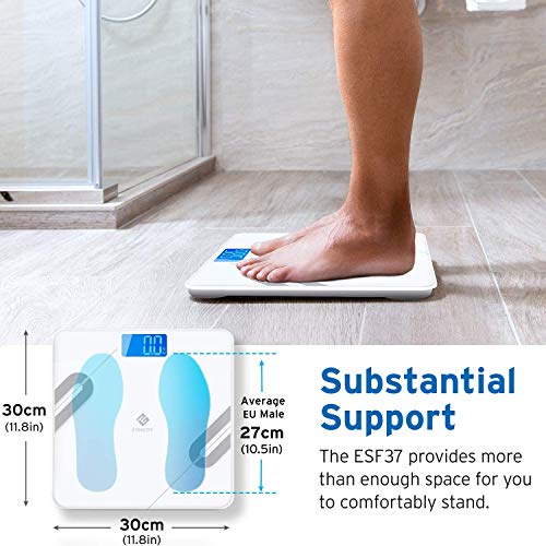 Etekcity Báscula Grasa Corporal Báscula de Baño Bluetooth Analizar 12 Funciones, Monitores de Composición con Superficie Grande de Pesaje y Medición de Alta Precisión, Android y iOS, ESF37