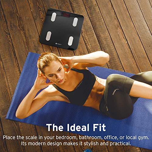 ETEKCITY Báscula Grasa Corporal Bluetooth, Báscula de Baño Digital, Peso Corporal Inteligente con Pantalla Super Grande (300*300*25 mm), para iOS y Android, Pantalla LED, 180 kg, Negro ESF24