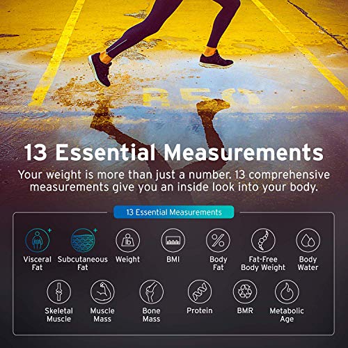 ETEKCITY Báscula Grasa Corporal Bluetooth, Báscula de Baño Digital, Peso Corporal Inteligente con Pantalla Super Grande (300*300*25 mm), para iOS y Android, Pantalla LED, 180 kg, Negro ESF24