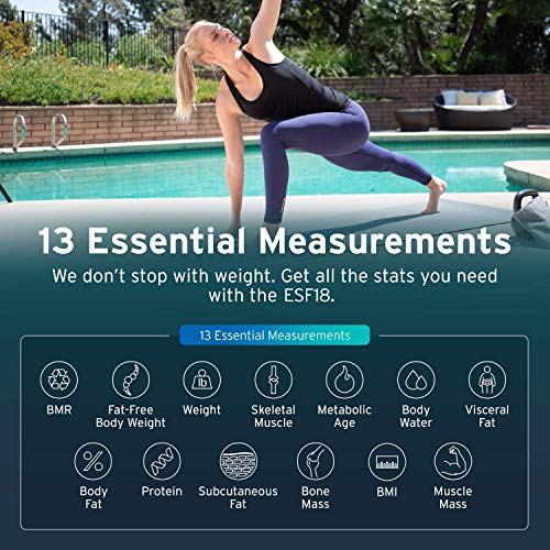 ETEKCITY Báscula Grasa Corporal Bluetooth, Pantalla LED Super Grande, Peso Corporal Inteligente, Medición de Alta Precisión el Porcentaje de Grasa Crporal, para iOS y Android, 180 kg, ESF18