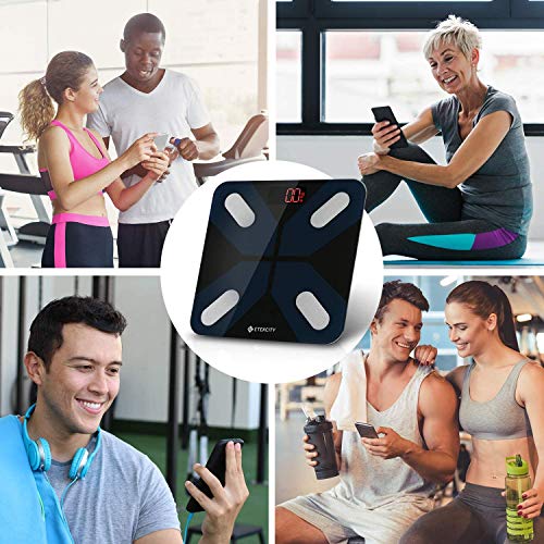 ETEKCITY Báscula Grasa Corporal Bluetooth, Pantalla LED Super Grande, Peso Corporal Inteligente, Medición de Alta Precisión el Porcentaje de Grasa Crporal, para iOS y Android, 180 kg, ESF18