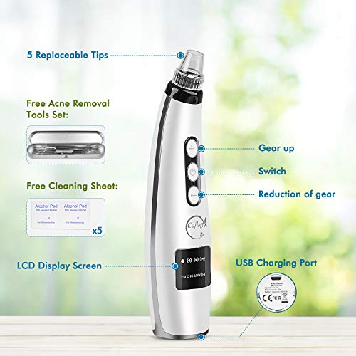 ETEPON Limpiador de Poros, Succionador de Puntos Negros con 5 Cabezales de Succión Reemplazables EJHF-15