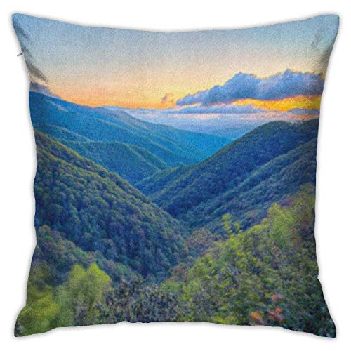 ETGeed Funda de Almohada para sofá Coche Naranja Olina Blue Ridge Way Montañas Apalaches Sunset Red North
