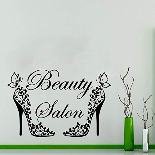 Etiqueta de la pared de yeso Etiqueta de la ventana Salón de belleza Mujer Peluquería Art Deco Diseño de peinado Tacones altos Mural de mariposa