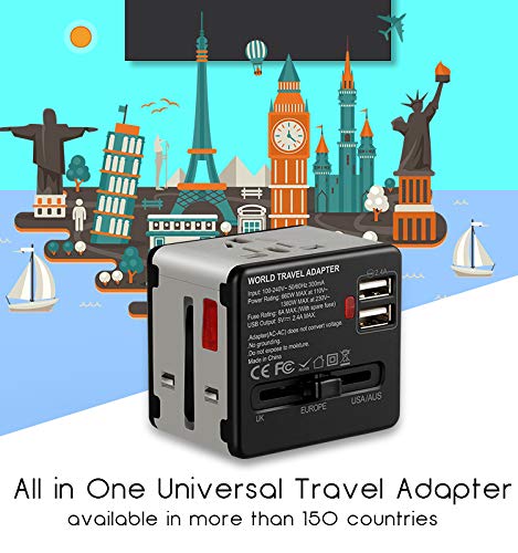 Etlephe Enchufe Adaptador Universal de Viaje, Adaptadores Internacionales con 2 USB para Americano Europeo Ingles Japón Chino Acerca de 150 Países, 100v-240v 6A