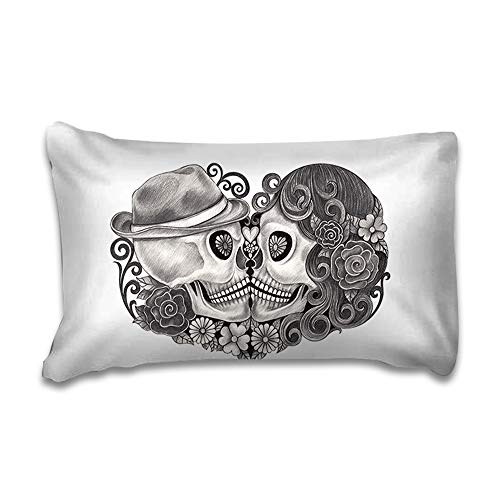 EU-VV Funda Nórdica Juego De Cama Suave Transpirable Poliéster-Algodón Calavera Pareja 1 Funda Nórdica + 2 Fundas De Almohada 48X74cm ((180x220 cm)-Cama de 105/135,Beso)