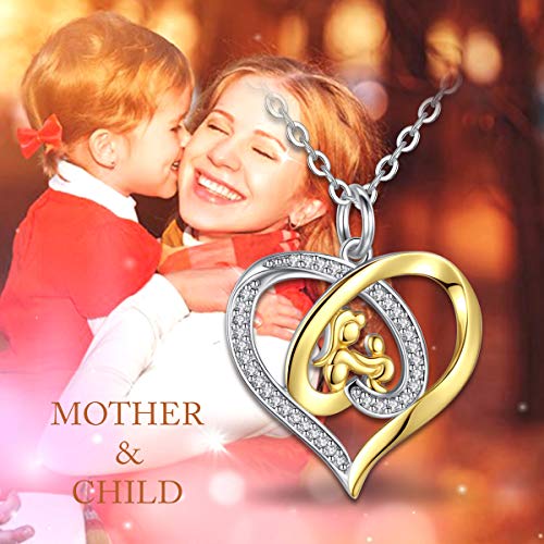 Eudora Amor de Madre Plata de Ley 925 Joyería Zirconia cúbica Chapado en Oro Colgante de corazón Collar con Cadena de 18"