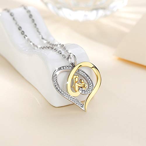 Eudora Amor de Madre Plata de Ley 925 Joyería Zirconia cúbica Chapado en Oro Colgante de corazón Collar con Cadena de 18"