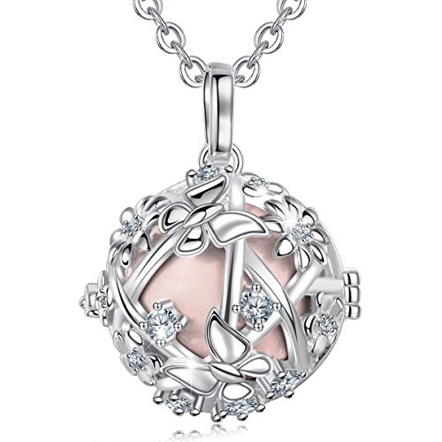 EUDORA Harmony Ball Llamador de Angeles Mariposa Colgante Mujer Carillón Música Cadena Zirconia Estéreo Collar 20mm Regalos Originales para Mujer 76,2CM + 114,3CM