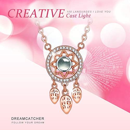 EUDORA Te Amo en 100 Idiomas Bisutería Mujer Plata de ley S925, Afortunado Collar de Mujer Proyección Micro Tallado, Regalos Originales para Madre Hija Novia