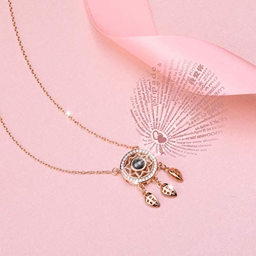 EUDORA Te Amo en 100 Idiomas Bisutería Mujer Plata de ley S925, Afortunado Collar de Mujer Proyección Micro Tallado, Regalos Originales para Madre Hija Novia