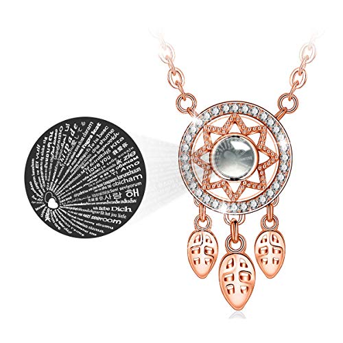 EUDORA Te Amo en 100 Idiomas Bisutería Mujer Plata de ley S925, Afortunado Collar de Mujer Proyección Micro Tallado, Regalos Originales para Madre Hija Novia