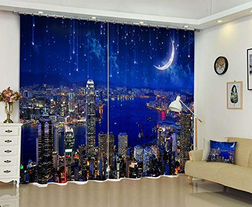 EUKMUIJ Foto Moderna de la Cortina del apagón de la decoración casera para la habitación de los niños, la Escena Nocturna Moderna de la Ciudad bajo