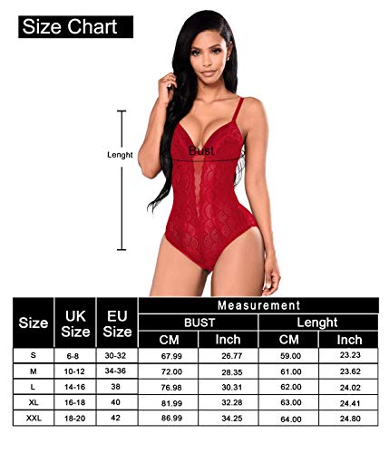 Evelife Mujer Erótica Ropa Interior Apretada Malla Body Elástico Mallas Encaje Floral Translúcido(Negro M)