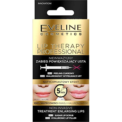 Eveline Cosmetics Lip Therapy Professional Non-invasive Lip Enralging Treatment 2in1, Sugar Lip Scrub 7ml abd Hyaluronic Lip Filler 12ml