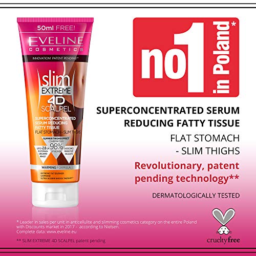 Eveline Cosmetics Slim Extreme 4D Bisturí | 250 ML | Suero concentrado de crema corporal quema de grasa para mujeres | Reducción de celulitis | Piernas delgadas y vientre | Ultra Scizer Shock Therapy