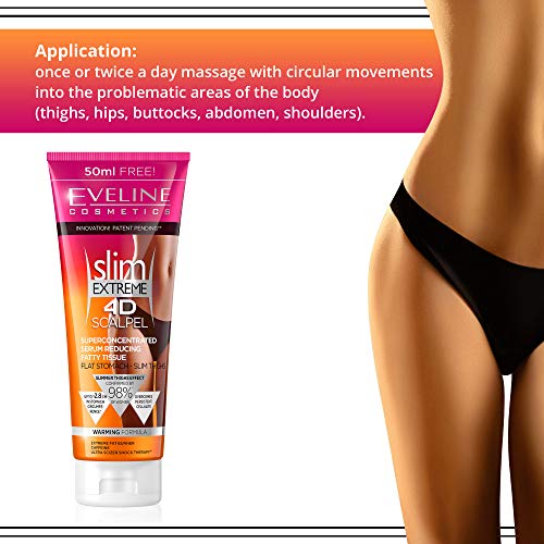 Eveline Cosmetics Slim Extreme 4D Bisturí | 250 ML | Suero concentrado de crema corporal quema de grasa para mujeres | Reducción de celulitis | Piernas delgadas y vientre | Ultra Scizer Shock Therapy
