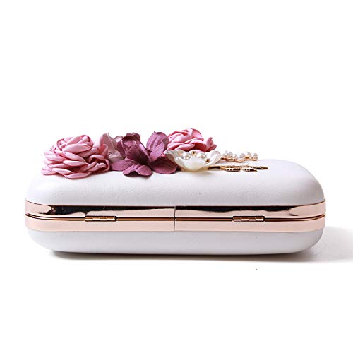 EVEOUT Bolso de Novia con Cuentas Flor Perlas para Novias,Bolso de Mano para Mujer en Piel Bolso de Fiesta para Mujer Bolso BandoleraRetro Pequeño Bolsos de Cadena para Niña