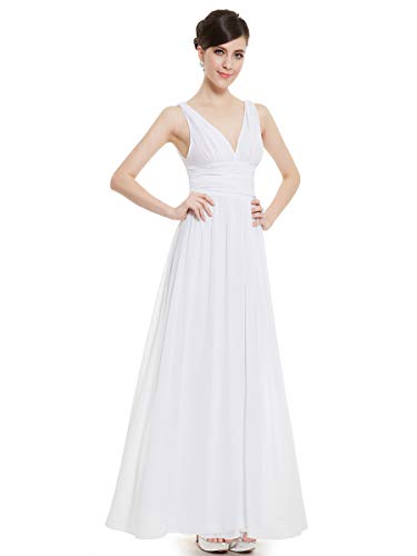Ever-Pretty A-línea Largo Vestido de Novia Corte Imperio Cuello en V sin Mangas para Mujer Blanco 36
