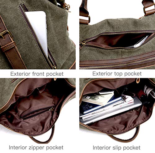 EverVanz Bolsa de Viaje Lona, Gran tamaño Bolso del Fin de Semana con Decoración De Cuero, Vintage Bolsas de Deporte para Actividades al Aire Libre, Gran Capacidad Bolso para Overnight