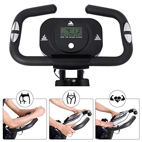 EVOLAND Bicicleta Estática Plegable, Bicicleta de Entrenamiento de Fitness 10 Niveles Resistencia Ajustable con Monitor Rítmo Cardíaco y 2 Bandas Elásticas para Ejercicio Entrenamiento en Casa