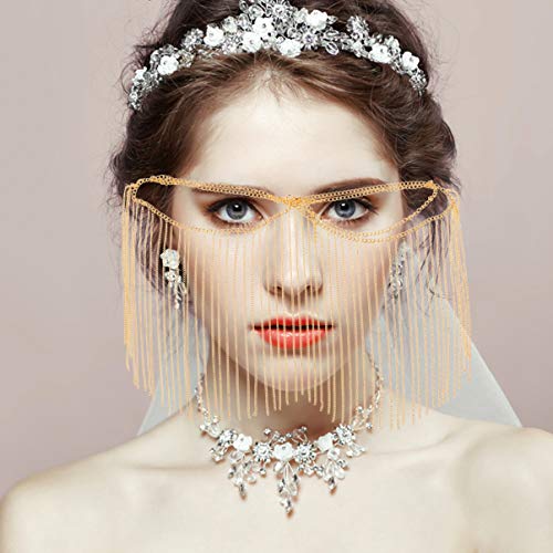 EXCEART Cadena de la Cabeza máscara de la Mascarada Cadena Cadena de la Cara joyería para Mardi Gras Bola Discoteca Fiesta Suministros (Dorado)