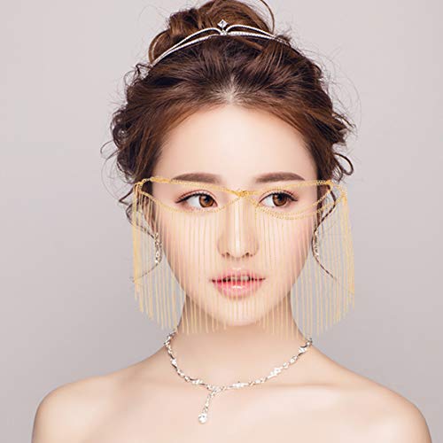 EXCEART Cadena de la Cabeza máscara de la Mascarada Cadena Cadena de la Cara joyería para Mardi Gras Bola Discoteca Fiesta Suministros (Dorado)