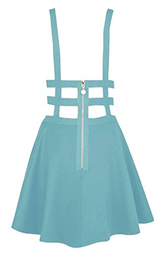 EXCHIC Falda de Cintura Elástica con Pliegues de la Moda A-Line Suspender Brace Falda (S, Azul Claro)