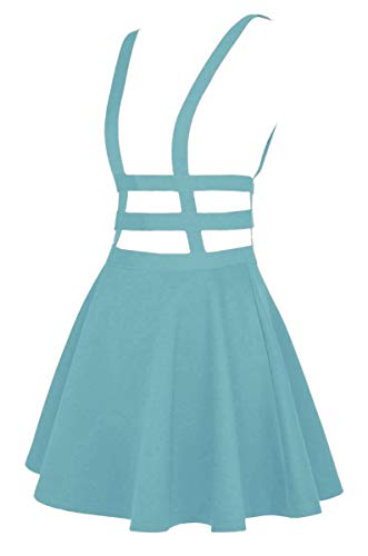 EXCHIC Falda de Cintura Elástica con Pliegues de la Moda A-Line Suspender Brace Falda (S, Azul Claro)