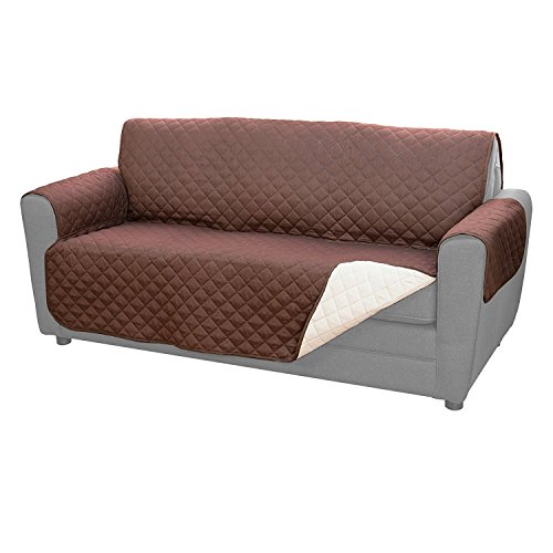 Exclusiva funda de sofá de 3 plazas reversible,ligera y con acolchado de nueva generación, tela fresca y agradable al tacto.Funda con reposabrazos. Color beige/marrón 1067