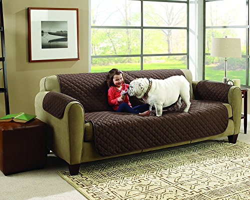 Exclusiva funda de sofá de 3 plazas reversible,ligera y con acolchado de nueva generación, tela fresca y agradable al tacto.Funda con reposabrazos. Color beige/marrón 1067