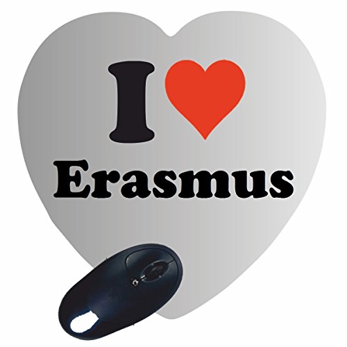 EXCLUSIVO: Corazón Tapete de ratón "I Love Erasmus" , una gran idea para un regalo para sus socios, colegas y muchos más!- regalo de Pascua, Pascua, ratón, Palmrest, antideslizante, juegos de jugador, cojín, Windows, Mac OS, Linux, ordenador, portátil, PC