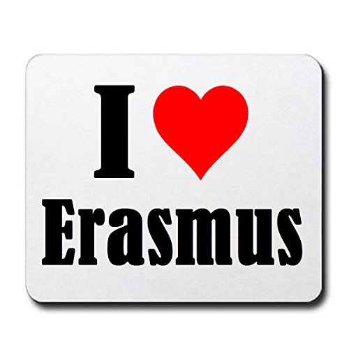 EXCLUSIVO: Tapete de ratón "I Love Erasmus" en Blanco, una gran idea para un regalo para sus socios, colegas y muchos más!- regalo de Pascua, Pascua, ratón, Palmrest, antideslizante, juegos de jugador, cojín, Windows, Mac OS, Linux, ordenador, portátil, P