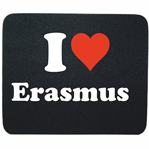 EXCLUSIVO: Tapete de ratón "I Love Erasmus" en Negro, una gran idea para un regalo para sus socios, colegas y muchos más!- regalo de Pascua, Pascua, ratón, Palmrest, antideslizante, juegos de jugador, cojín, Windows, Mac OS, Linux, ordenador, portátil, PC