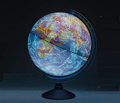 Exerz Globo terráqueo Iluminado 21cm con Iluminación LED Sin Cables Día Y Noche - Mapa de Ingles - Mapa Político/Estrellas De Constelación