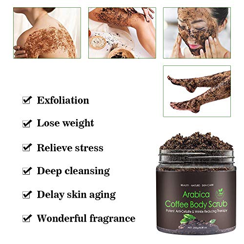 Exfoliante corporal, exfoliante, exfoliante de café natural con exfoliante nutritivo para la piel, elimina las células muertas y mejora la salud de la piel