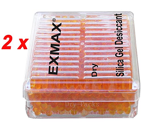 exmax® Funcional reutilizable Gel de sílice desecante (2 Pack) humedad humedad Absorber Box secador cámara telescopios microscopios (naranja)