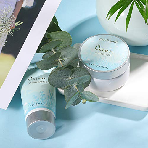 Experiencia de Spa en Una Caja - Set de Baño y Ducha Lujoso de 5 Piezas a Océano, Incluye Vela Perfumada, Manteca Corporal, Crema de Manos, Sales de Baño. Regalo para Spa en el Hogar, Relajación Ideal