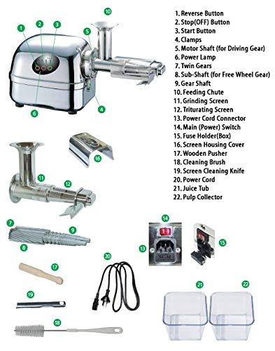 Exprimidor de jugo de frutas y verduras horizontal Angel, 100 % de acero inoxidable con 3 niveles de extracción y una potencia de 3 caballos. Calidad profesional.