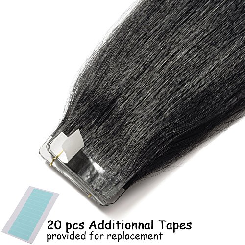 Extensiones Adhesivas de Cabello Natural 100% Remy humano extensiones de pelo 40 piezas - 80g (30cm,#01 Negro)