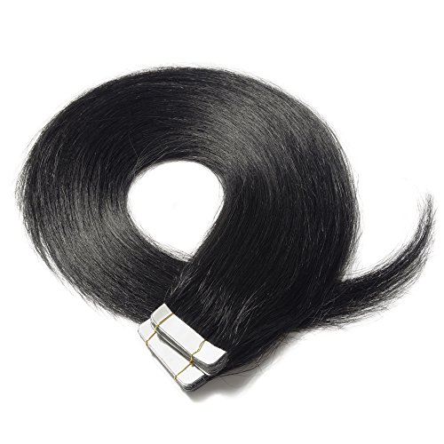 Extensiones Adhesivas de Cabello Natural 100% Remy humano extensiones de pelo 40 piezas - 80g (30cm,#01 Negro)