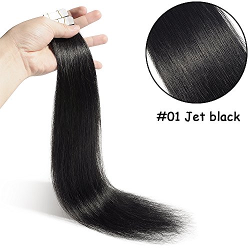 Extensiones Adhesivas de Cabello Natural 100% Remy humano extensiones de pelo 40 piezas - 80g (30cm,#01 Negro)