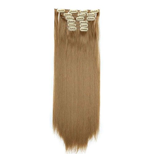 Extensiones de Cabello Look Natural Clip Pelo Humano Sintético Peluca Doble Weft - 6 Piezas 16 Clips